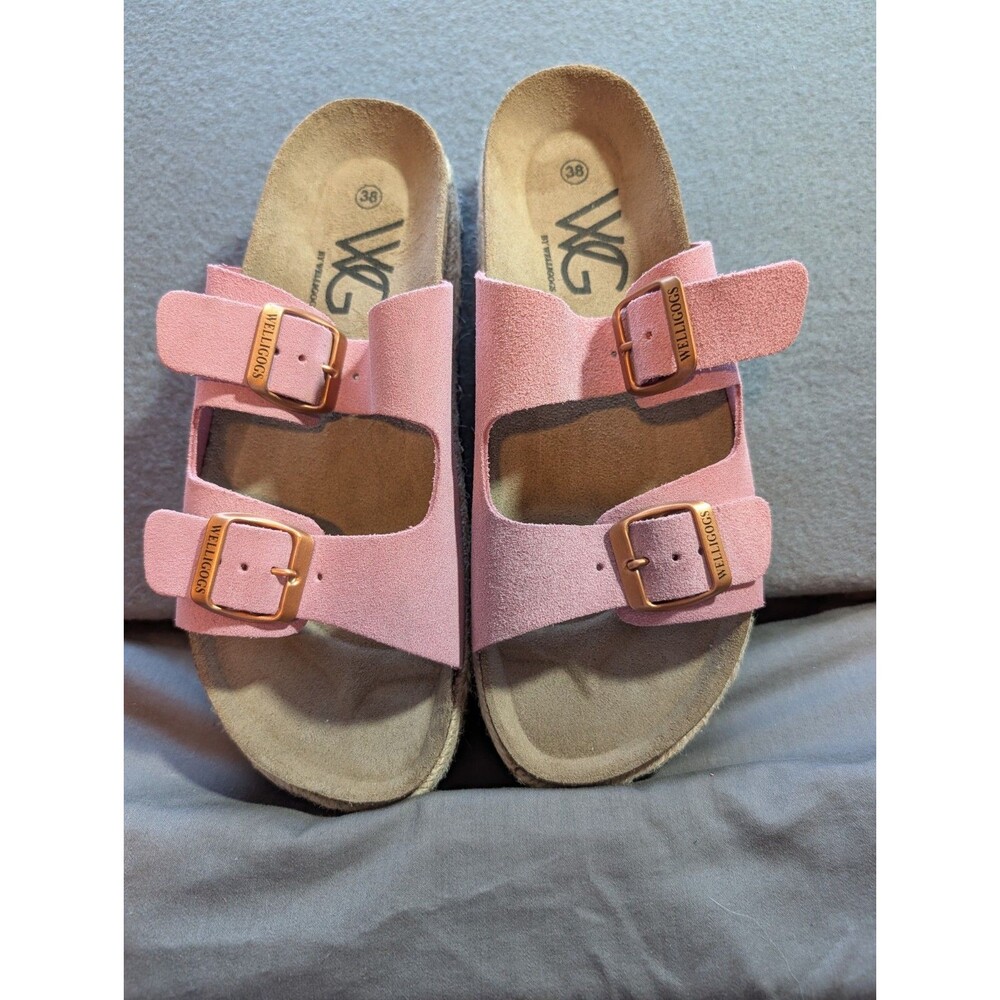 WELLIGOGS Women’s Pink Suede Dbl Buckle Platform Sandals US 7 / EU 38 Espadrille